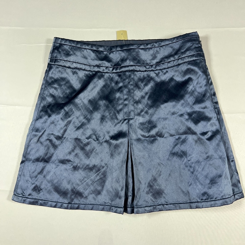 J.crew Collection Center Pleat Mini Skirt Womens 0‎ Navy Textured Satin Side Zip